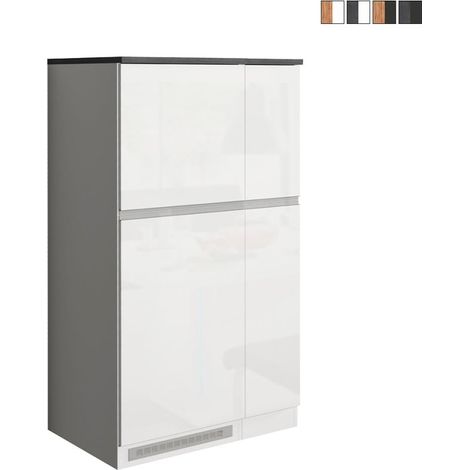 Ensemble de meubles cache-frigo encastrable et porte-épices pour cuisine linéaire Fist - Blanc - Gris (1/5)