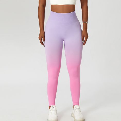 Leggings élastiques sans coutures pour femme, taille haute, pantalon de sport moulant pour fitness, course à pied et gym, violet clair et rose, taille M (1/5)