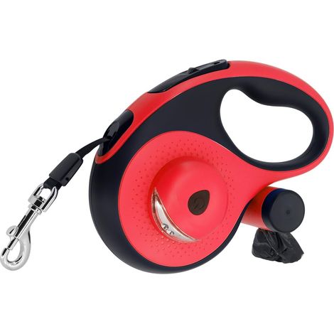 Laisse rétractable pour Chien 8M,avec Lampe de Poche LED, avec Support Sac à déjections Canines,Laisse de Dressage Automatique pour Chien jusqu'à 110 LB (50 kg) (Rouge) (1/5)