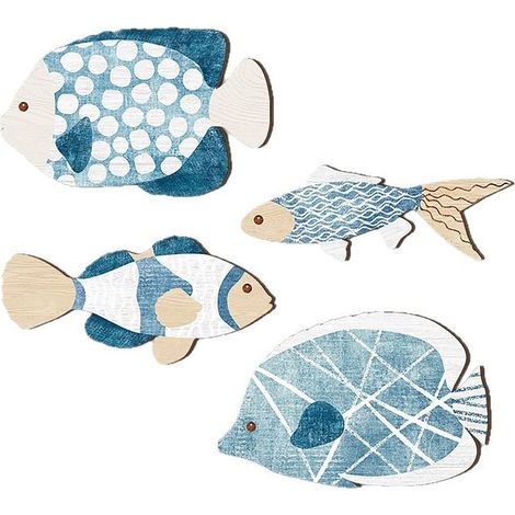 Wanddeko aus Holz [PP-GP-62], 4 hängende Meeresdekorationen, nordische Fische (1/5)