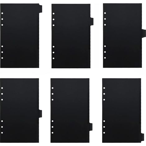 A6-Register für 6-Loch-Ordner, Kunststoff-Register, Trennblätter, Ringordnerzubehör (6 Blatt, schwarz) (1/5)