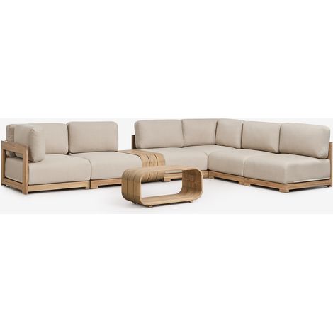 Set da giardino con divano modulare angolare a 6 pezzi, tavolino laterale e tavolino da caffè in legno di acacia Brivori SKLUM (1/5)