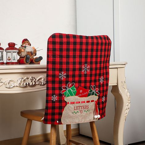 Stück weihnachtliche, schwarz-weiß karierte Stuhlhussen aus weichem Vliesstoff, dekorativ für Esszimmer und Küche (1/5)