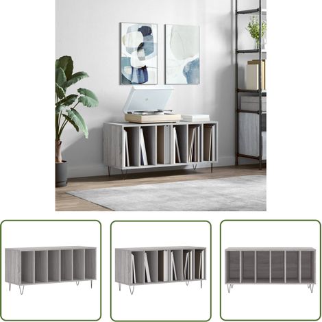 The Living Store Armoire à disques sonoma gris 100x38x48 cm bois d'ingénierie - Meuble À Disques - Armoire À Vinyle - Rangement Musique - Étagère Disque - Support Tourne-disque (1/5)