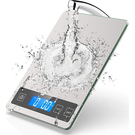 Balance de cuisine, 10 kg en acier inoxydable et verre trempé, avec grande surface de pesage, précision de 1 g, balance alimentaire (1/5)