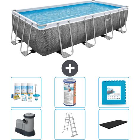 Piscine Rectangulaire Bestway Power Steel - Impression Rotin - 549 x 274 x 122 - Comprend des Accessoires CB30 (1/4)