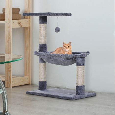 Katzenbaum mit Plüsch-Hängematte, 50 x 36 x 70 cm, grau OKMYHOME (1/5)