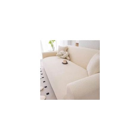 Housse de canapé extensible jacquard beige – protection intégrale anti-rayures – ajustement parfait pour canapé 3 places ou d’angle (1/4)