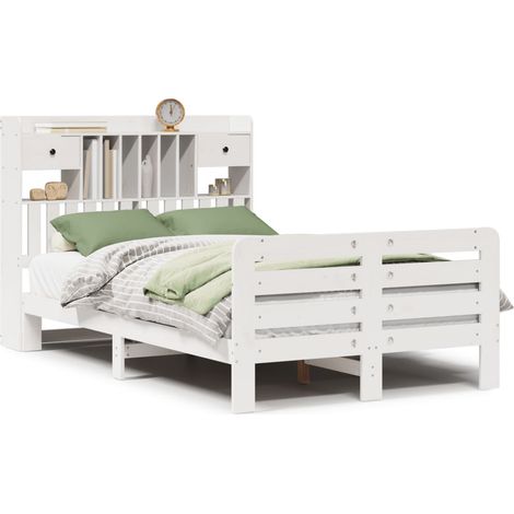 Maison Exclusive - Massivholzbett mit Regal ohne Matratze Weiß 13