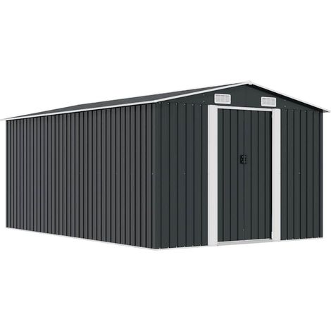 Abri de jardin en métal galvanisé anthracite avec double porte coulissante 257 x 392 x 181 cm - PANGIVO (1/5)