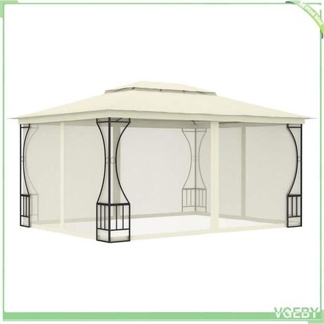 Tonnelle avec moustiquaire - FAFEICY - 48596 - 3x4 m - Acier - Crème - Protection anti-UV (1/5)