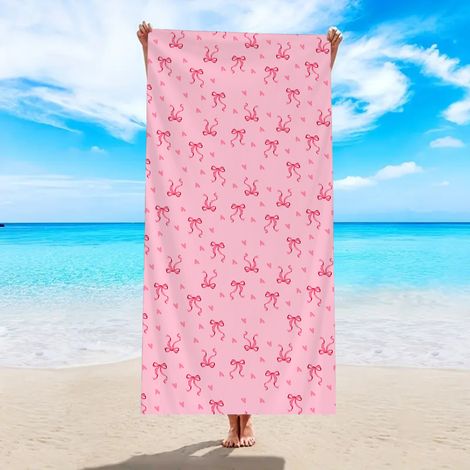 1 serviette de plage imprimée, motif nœud rose, microfibre super absorbante, anti-sable pour voyages d'été et salle de bain, 35x70cm (Petit) (1/3)