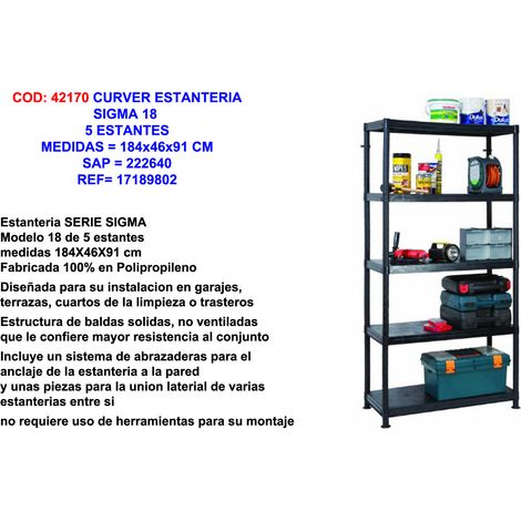 Scaffale Sigma 185 di Curver con 184x46x91 cm e 5 ripiani REF-222640
