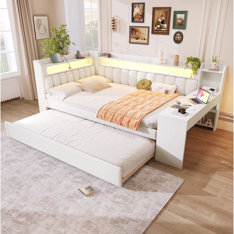 Cama 140x200 con cama nido, escritorio y LED DESVIAE (1/5)