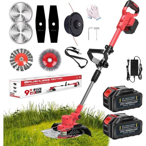 Cordless 21V Battery Trimmer with Battery, Cordless Electric Brushcutter with 2 x 4.0 Ah Batteries for Garden Pruning (1/5)