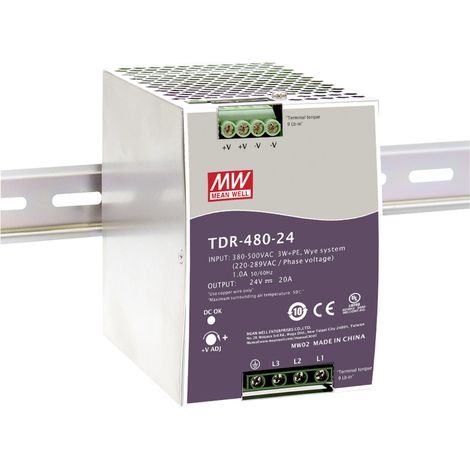MEAN WELL TDR-480-24 Alimentation DC/DC rail DIN 20 A 480 W Nbr. de sorties:1 x Contenu 1 pc(s)