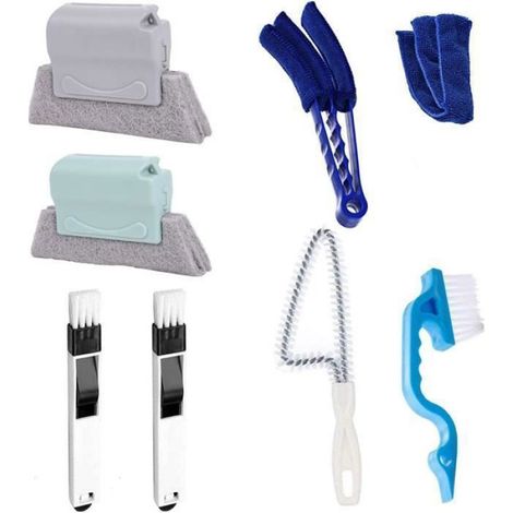 Brosse de Nettoyage Rainure - 7 Pièces - pour Fenêtres Coulissantes Portes Stores Salle de Bain Cuisine - Set Complet (1/4)