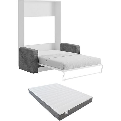 Letto a scomparsa con divano apertura verticale manuale 140 x 200 cm Bianco e Grigio + Materasso - VACIALA II