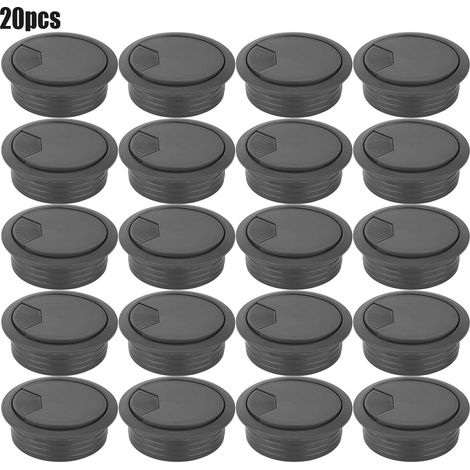 20 pièces de passe-câbles ronds épais pour bureau d'ordinateur (noir) (1/4)
