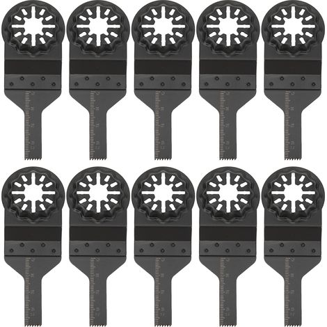 Packung mit 10 10-mm-Schnellwechsel-Sägeblättern für universelle oszillierende Multifunktionswerkzeuge für Metall und Holz mit Starlock-Schnittstelle (1/5)
