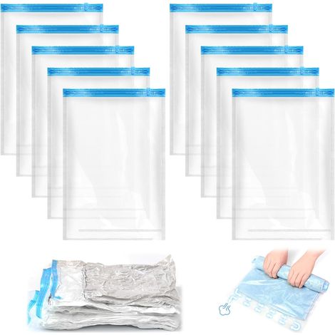 Lot de 12 Sacs sous Vide, 35 x 50 cm,Sacs de Compression de Voyage à Rouler sans aspirateur, réutilisables, pour voyage, sac à dos, valise (1/5)