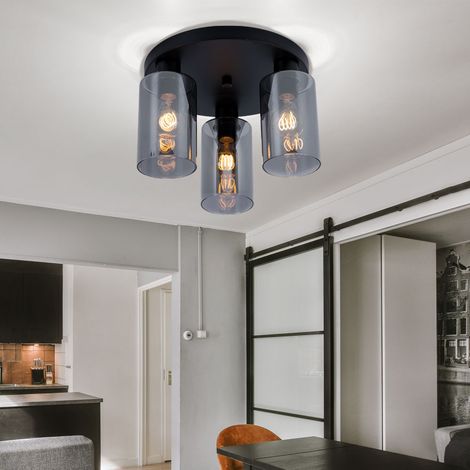 Globo - plafonnier - Hadera - noir - verre verre fumé - Ø 34cm - (1/5)