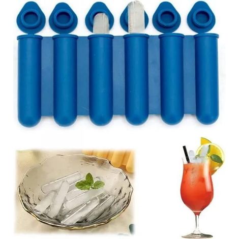 Silicone pour mini glaçons avec couvercles, étroits et longs, faciles à pousser et à poser, pour faire 6 bouteilles d'eau