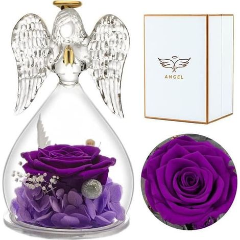 Figurine d'ange en rose éternelle, rose préservée, cadeau pour la fête des mères, Noël, maman, grand-mère, cadeau romantique - Rouge (1/4)