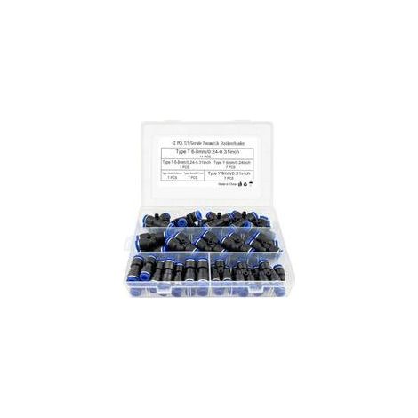 42 x Raccord pneumatique T/Y/I Type droit Raccord rapide Air comprimé 6 mm/8 mm Connecteur de compresseur avec boîte (1/3)