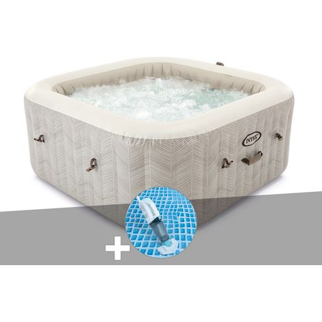 Kit spa gonflable Intex PureSpa Chevron carré Bulles 4 places + Aspirateur