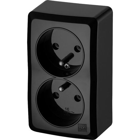 Base doble con toma de tierra, 2x2P+E, N/T (montaje en superficie) IP20, negra BERG (1/2)