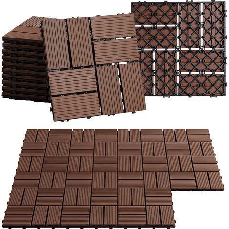 Wolketon Pavimento WPC a incastro per esterno, senza viti né attrezzi, ideale per terrazza, giardino e piscina 55 pezzi Marrone (1/5)