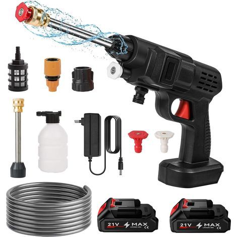 60 Bar Cordless High Pressure Washer, 300W Battery Powered High Pressure Washer, Car Wash Water Gun with Batteries, 5m Hose, Foam Sprayer (B-2 Battery) (1/5)