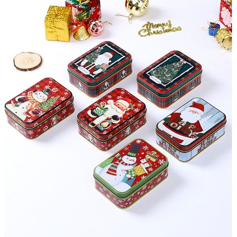 Boîte À Cookies - Boîte Métallique Carrée Vide Pour Bonbons Et Biscuits De Noël - 12,5 x 8,5 x 4,5 cm - 6 Pièces (1/5)