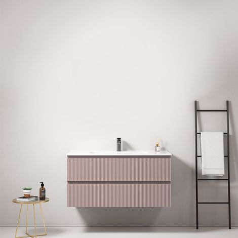 Mobile bagno sospeso cannettato 100 cm Rosa Retro Lavabo in Ceramica Senza Specchio - Fiji Paint