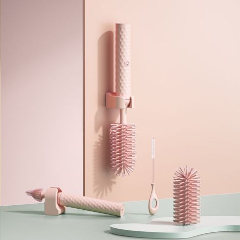 Brosse électrique de nettoyage de biberons avec trois têtes de brosse, brosse de nettoyage de tasse (rose) (1/5)