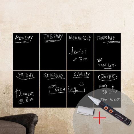 Sticker ardoise tableau noir - stickers muraux adhésif effaçable - 8 RECTANGLES + CRAIE LIQUIDE BLANCHE - 35x50cm (1/3)