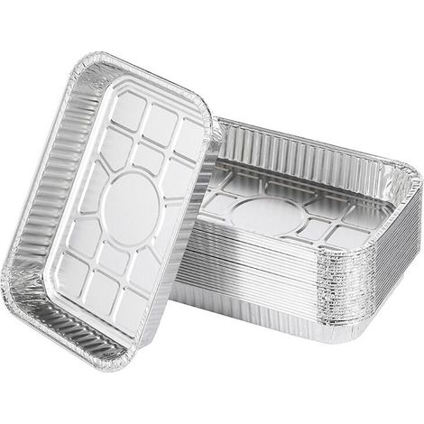 FLITI Packung mit 25 kleinen Aluminium-Fettauffangschalen für Gas-, Kohle- und Elektroöfen (Fettfänger) 32,5 x 23 cm (1/4)