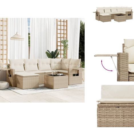 Salon de jardin avec coussins 7 pcs beige résine tressée - Ensemble Salon De Jardin - Meuble De Jardin - Salon Exterieur - Résine Tressée - Rotin Synthétique (1/5)
