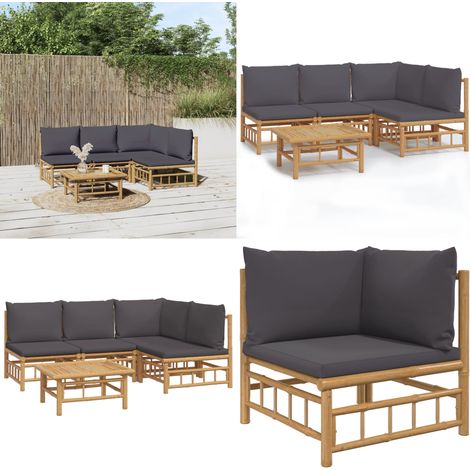 Salon de jardin 5 pcs avec coussins gris foncé bambou - Salon De Jardin - Mobilier De Jardin - Ensemble De Salon - Meubles De Jardin - Bambou - Home & Living