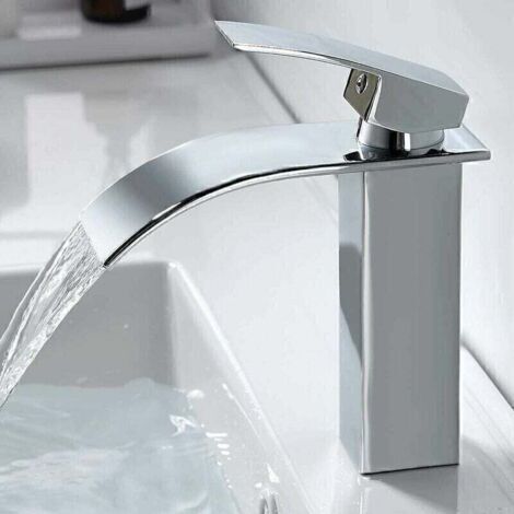 Robinet Salle de Bain Cascade Mitigeur de Lavabo en Laiton Robinet à Deux Voies Chromé Design Moderne