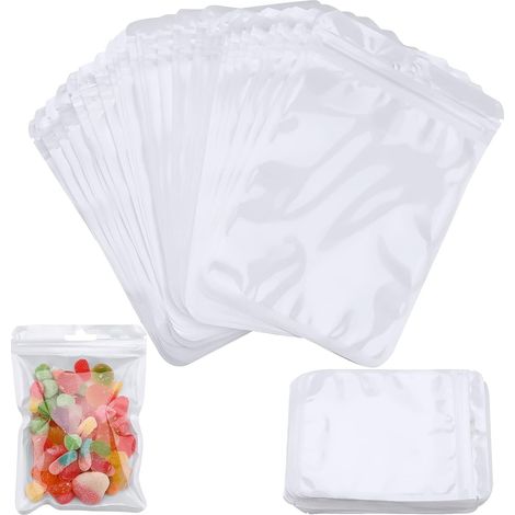 NineClouds Lot de 100 sacs en aluminium Mylar, sac refermable anti-odeurs, fermeture éclair en Mylar Booty (blanc). (1/5)