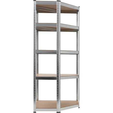 Étagère d'angle - Bibliothèque - Meuble de rangement à 5 niveaux Argenté Acier et bois d'ingénierie (1/5)