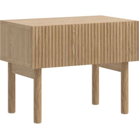 Selsey – Table de chevet debout 50 cm – 1 tiroir – Panneau stratifié chêne huilé – Système push to open – Pieds en bois massif