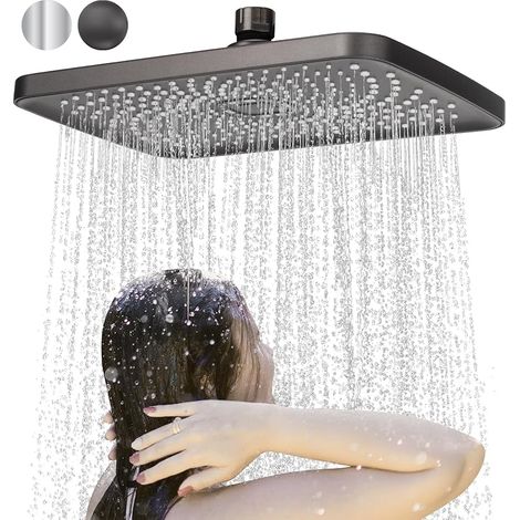 Tête de Douche Pluie Carrée Pomme de Douche Plafond Pommeau de Douche Pluie Tête de Douche Anti-Calcaire Douchette Plafond Universelle Facile à Installer (28 18.5cm, Gris)-F (1/5)