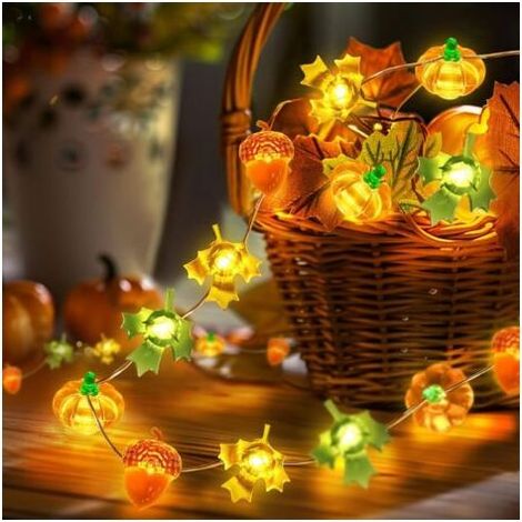 Guirlande Lumineuse Decoration Automne, 3M 30LED Guirlande Lumineuse Feuilles D'érable Noisette Citrouille, Decoration Automne à Piles (1/5)