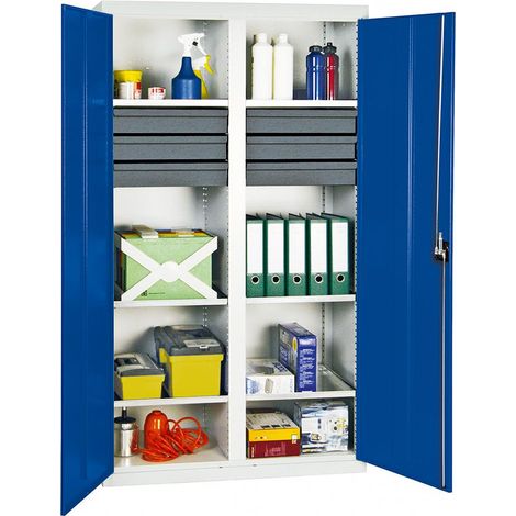Stumpf Werkzeug- und Materialschrank Serie 3000 lichtgrau / enzianblau + 6 Schublade 100 mm + Mitteltrennwand + 6 Auszugsböden - 3004274 (1/5)