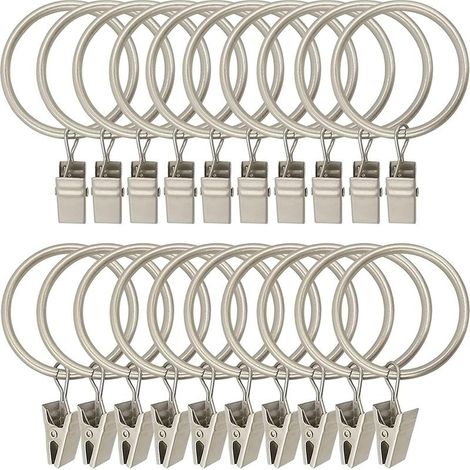 30 Pièces Anneaux de Rideaux en Métal - Pince Rideau Robuste et Antirouille pour Tringle à Rideaux (1/5)