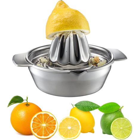 Presse-agrumes manuel en acier inoxydable, avec bol et passoire intégrée, facile à nettoyer, pour citrons, limes, oranges et autres agrumes. (1/5)