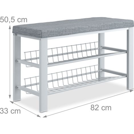 Banc à chaussures avec rangement 90 x 40 x 30 cm assise confortable design contemporain en métal gris (1/4)